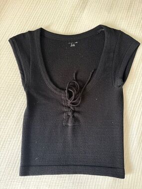 Urban Outfitters Black Knit Lace-Up Cap Sleeve Crop Top